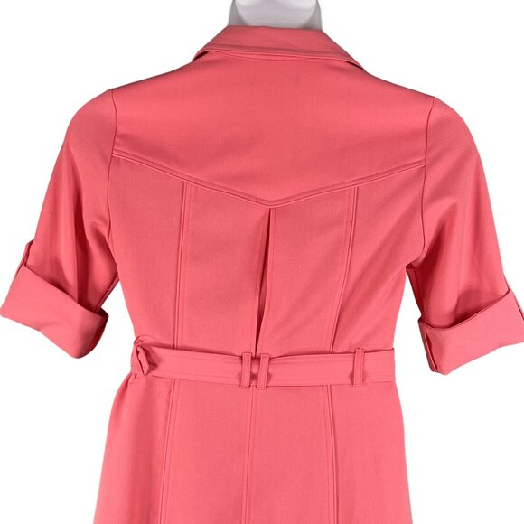 Sharagano 10 Coral Double Breasted Shirt Dress Pockets Belt Tab Sleeves Office - Picture 9 of 16